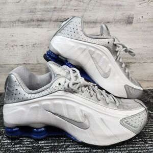 Nike Shox R4 Sneakers‎ Mens 8.5 Metallic Silver White Deep Royal Blue HQ1988-102